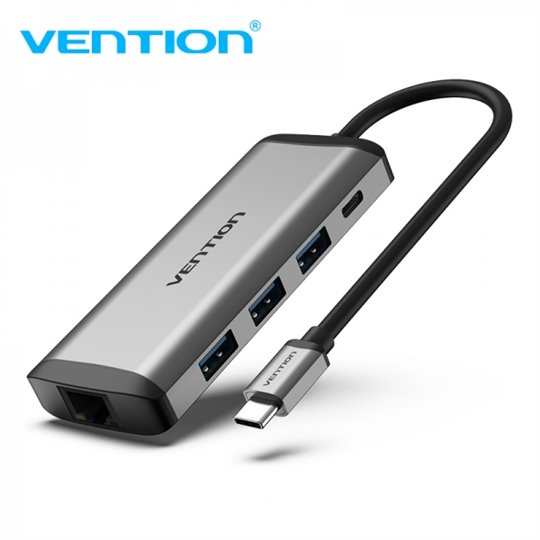 Vention Station d'accueil 7 en 1 USB-C vers HDMI 4K/3xUSB3.0/RJ45/SD/TF Reader/PD87W - 0,15m - Couleur Gris