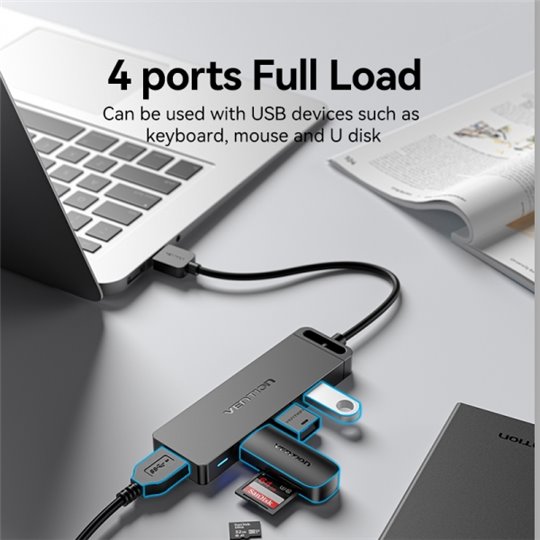 Vention HUB 4 en 1 USB 3.0 vers 4xUSB3.0/MicroUSB/PD - 0,5m - Noir