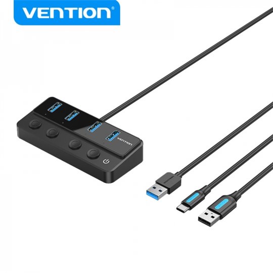 Vention HUB 4 en 1 USB 3.0 vers 4xUSB/USB-C PD avec câble de chargement USB mâle - USB-C - Couleur Noir