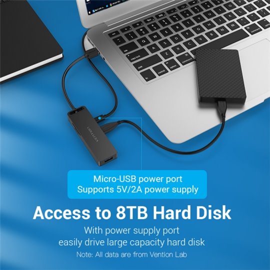 Vention HUB 6 en 1 USB 3.0 à USB3.0x3/TF/SD/Micro-B - 0,15 m - Couleur Noir