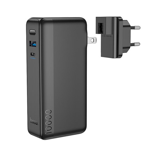 Hoco - Power Bank compatible avec prise US/EU (Q16) - USB, Type-C, 22,5 W, 10 000 mAh - Noir