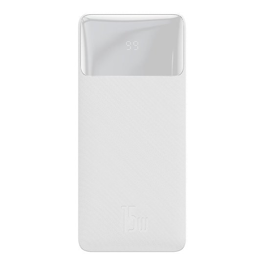 Baseus - Power Bank Bipow (PPBD050002) - Affichage numérique 2xUSB QC3.0, USB-C 10000mAh 15W + Câble Micro-USB 0.25m - Blanc