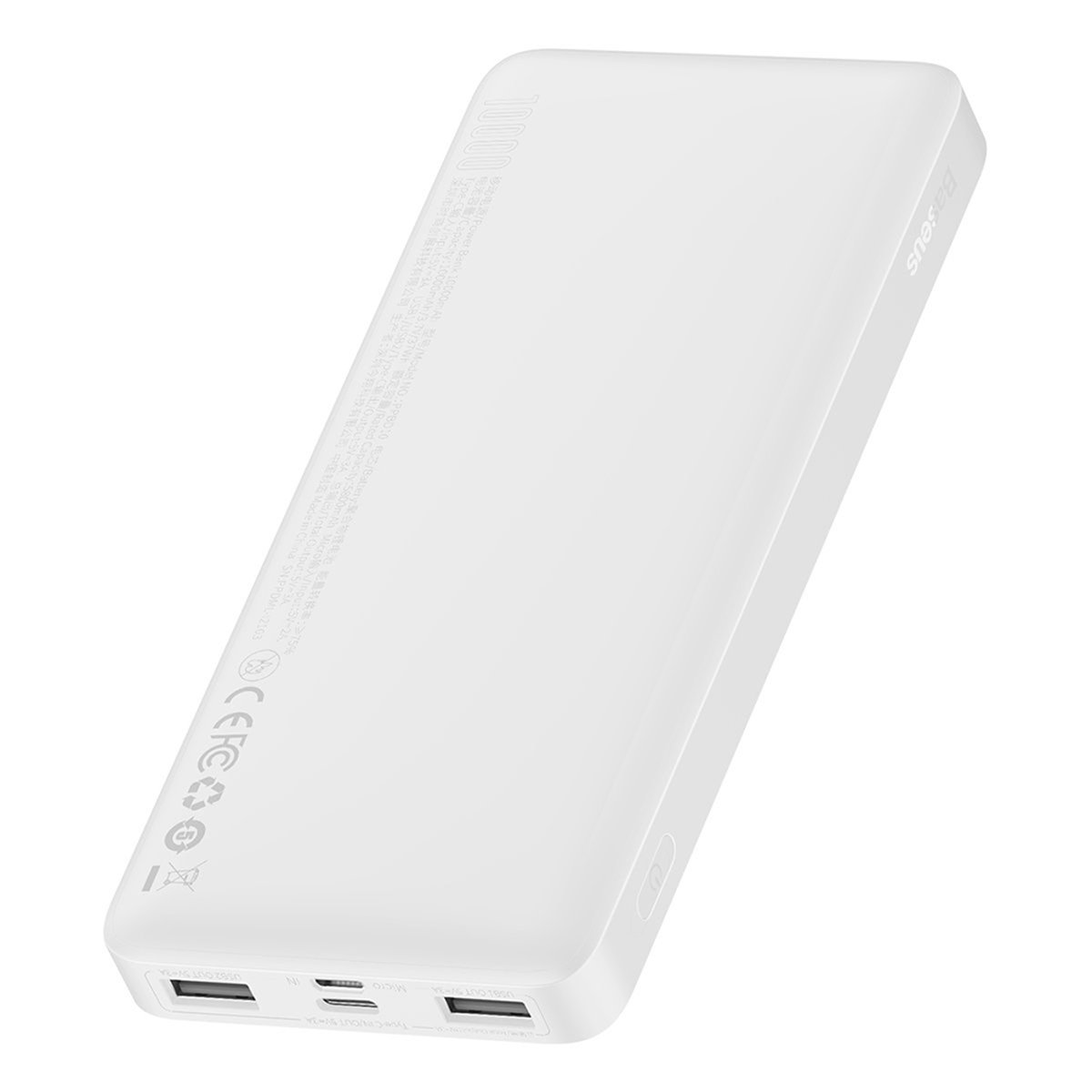 Baseus - Power Bank Bipow (PPBD050002) - Affichage numérique 2xUSB QC3.0, USB-C 10000mAh 15W + Câble Micro-USB 0.25m - Blanc