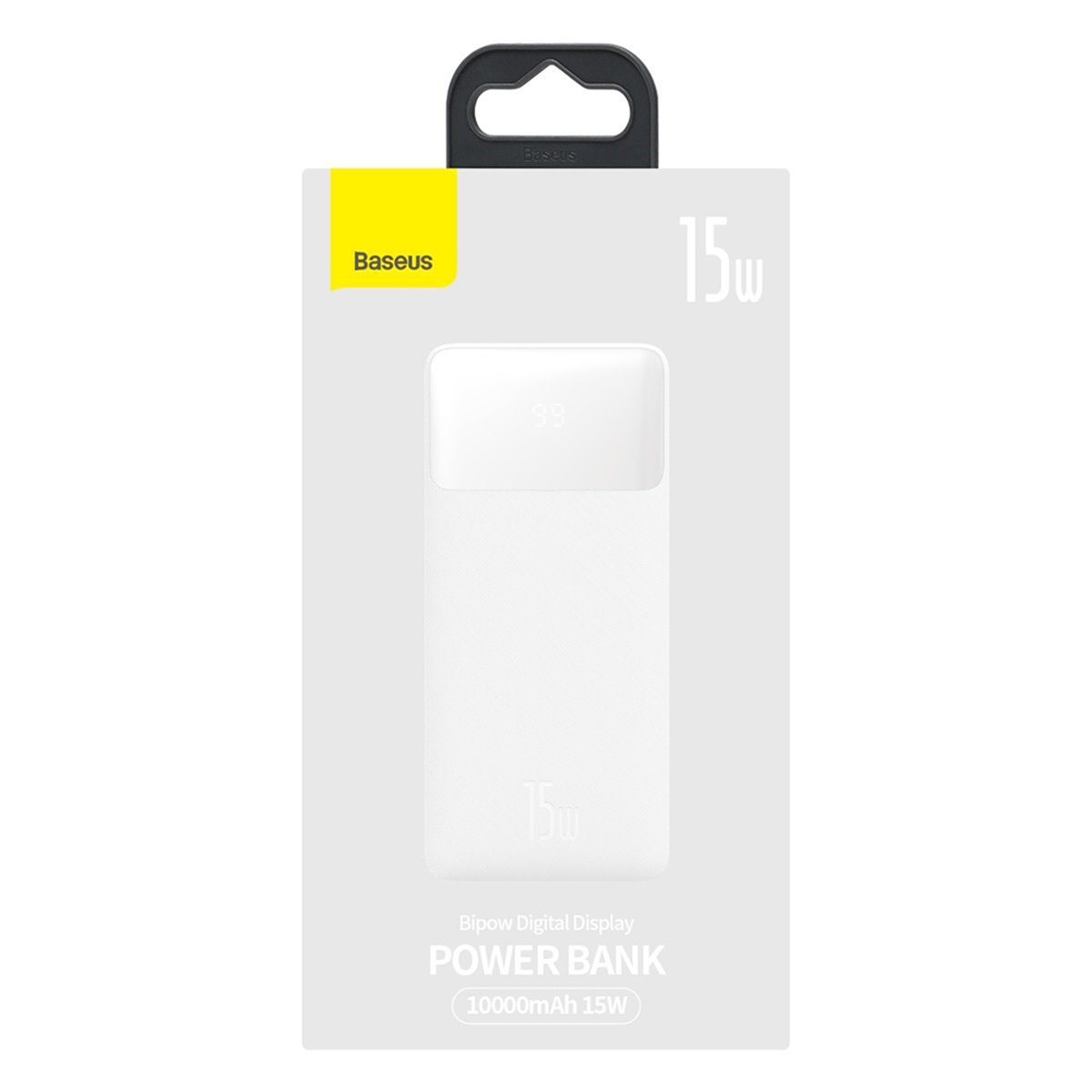 Baseus - Power Bank Bipow (PPBD050002) - Affichage numérique 2xUSB QC3.0, USB-C 10000mAh 15W + Câble Micro-USB 0.25m - Blanc