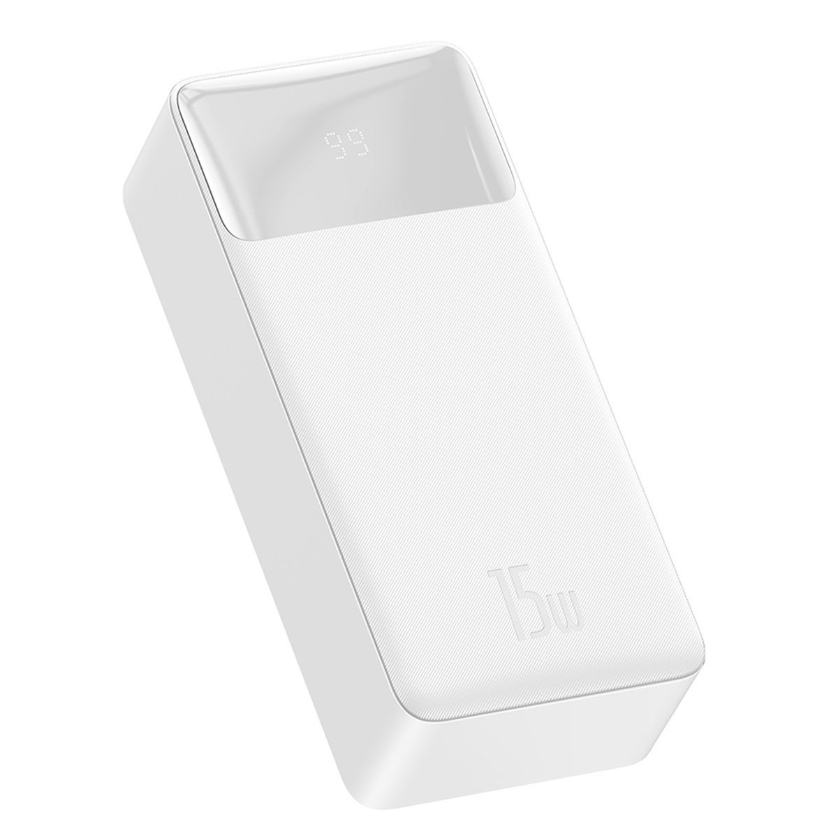 Baseus - Power Bank Bipow (PPBD050202) - Affichage numérique 2xUSB, USB-C, Micro-USB 30000mAh 15W + Câble Micro-USB 0.25m - Blan