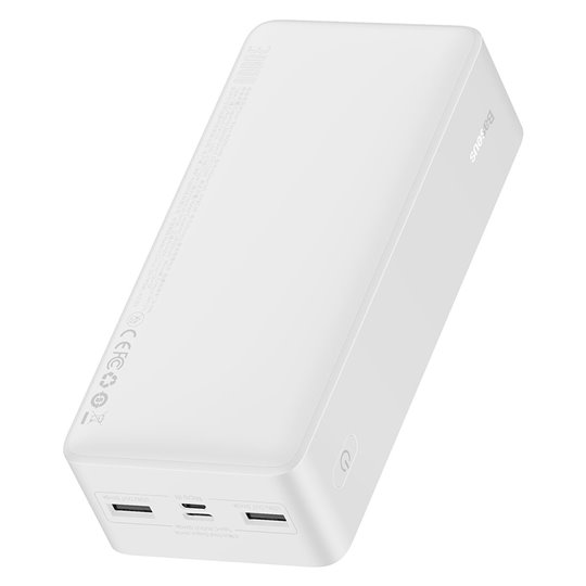 Baseus - Power Bank Bipow (PPBD050202) - Affichage numérique 2xUSB, USB-C, Micro-USB 30000mAh 15W + Câble Micro-USB 0.25m - Blan