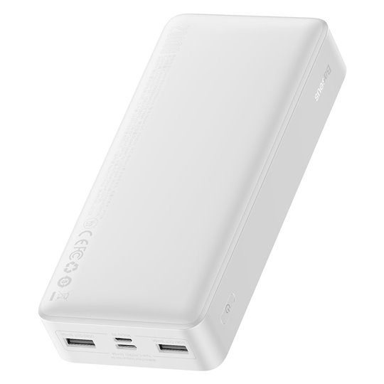 Baseus - Power Bank Bipow (PPBD050102) - Affichage numérique 2xUSB QC3.0, USB-C 20000mAh 15W + Câble Micro-USB 0.25m - Blanc