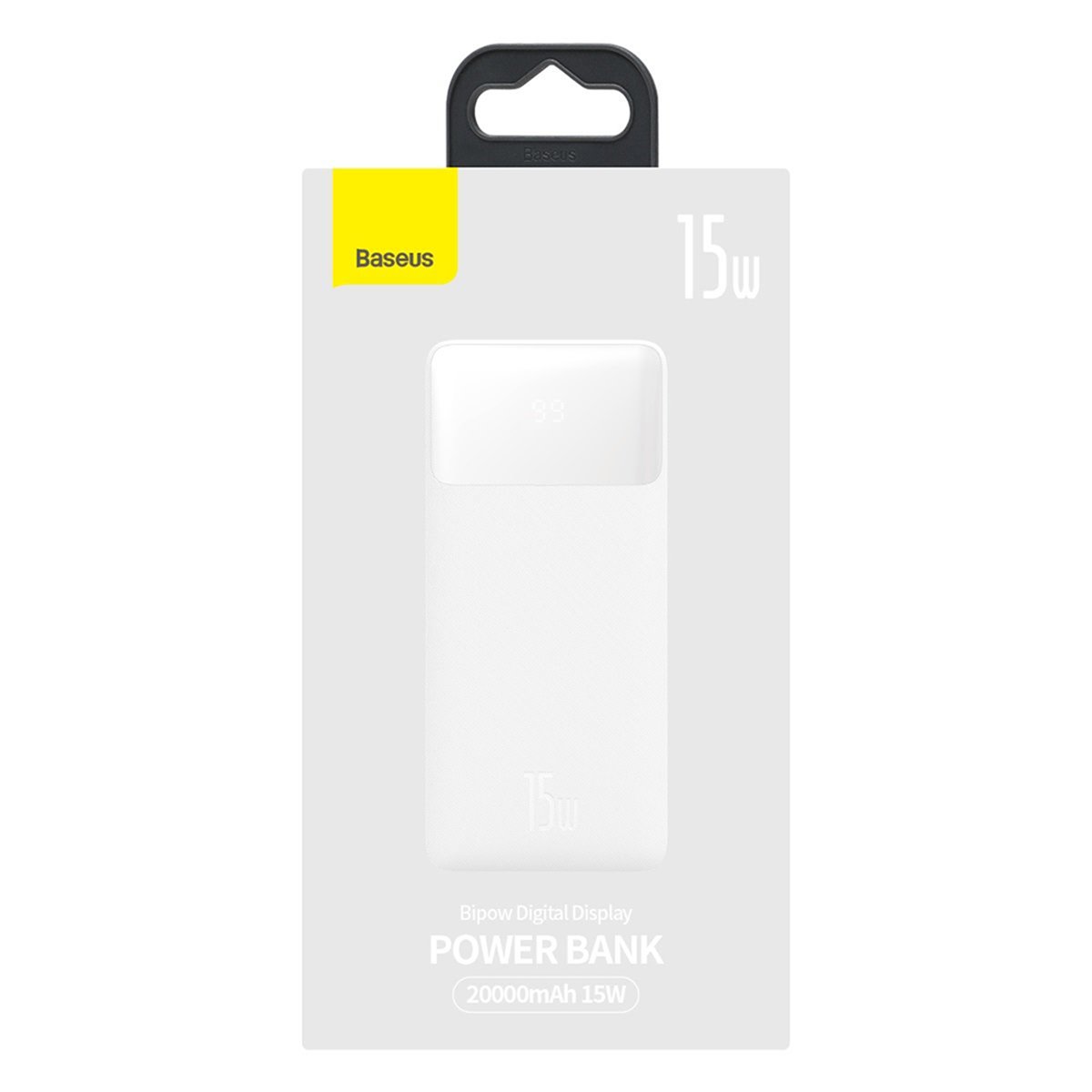 Baseus - Power Bank Bipow (PPBD050102) - Affichage numérique 2xUSB QC3.0, USB-C 20000mAh 15W + Câble Micro-USB 0.25m - Blanc