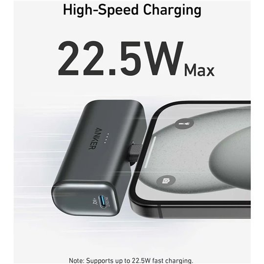 Anker - Power Bank Nano (A1653H11) - Connecteur USB-C, 5000mAh, 22,5W - Noir