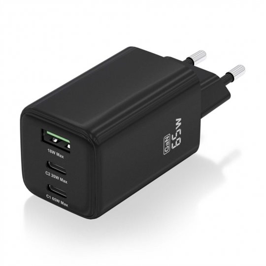 Chargeur Aisens Gan USB-C 65W - Haute efficacité énergétique - Couleur Noir