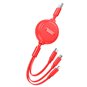 Hoco - Câble de données double tirage (X75) - 3 en 1 USB-A vers Type-C, Lightning, Micro-USB, rétractable, 2 A, 1 m - Rouge