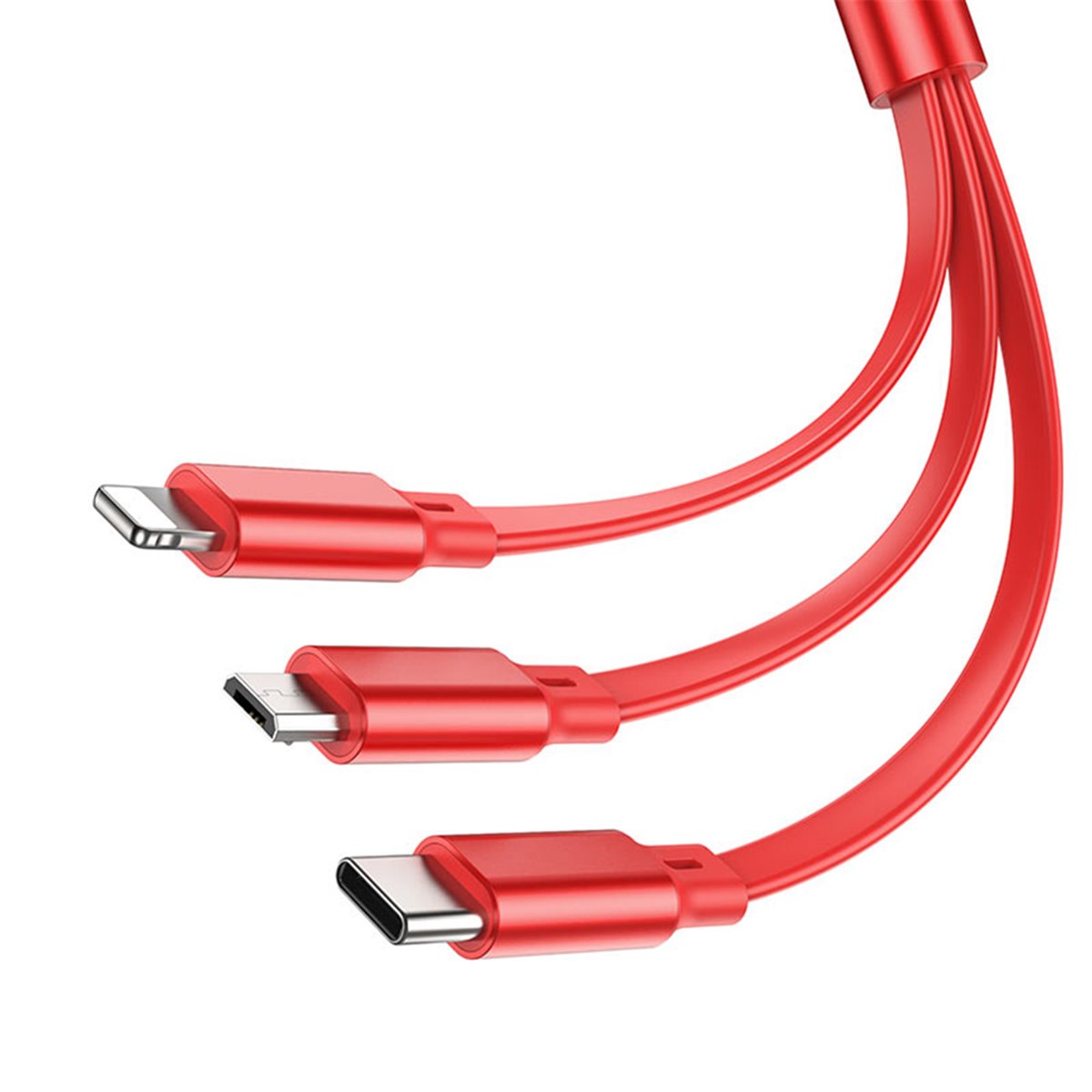 Hoco - Câble de données double tirage (X75) - 3 en 1 USB-A vers Type-C, Lightning, Micro-USB, rétractable, 2 A, 1 m - Rouge