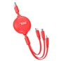 Hoco - Câble de données double tirage (X75) - 3 en 1 USB-A vers Type-C, Lightning, Micro-USB, rétractable, 2 A, 1 m - Rouge