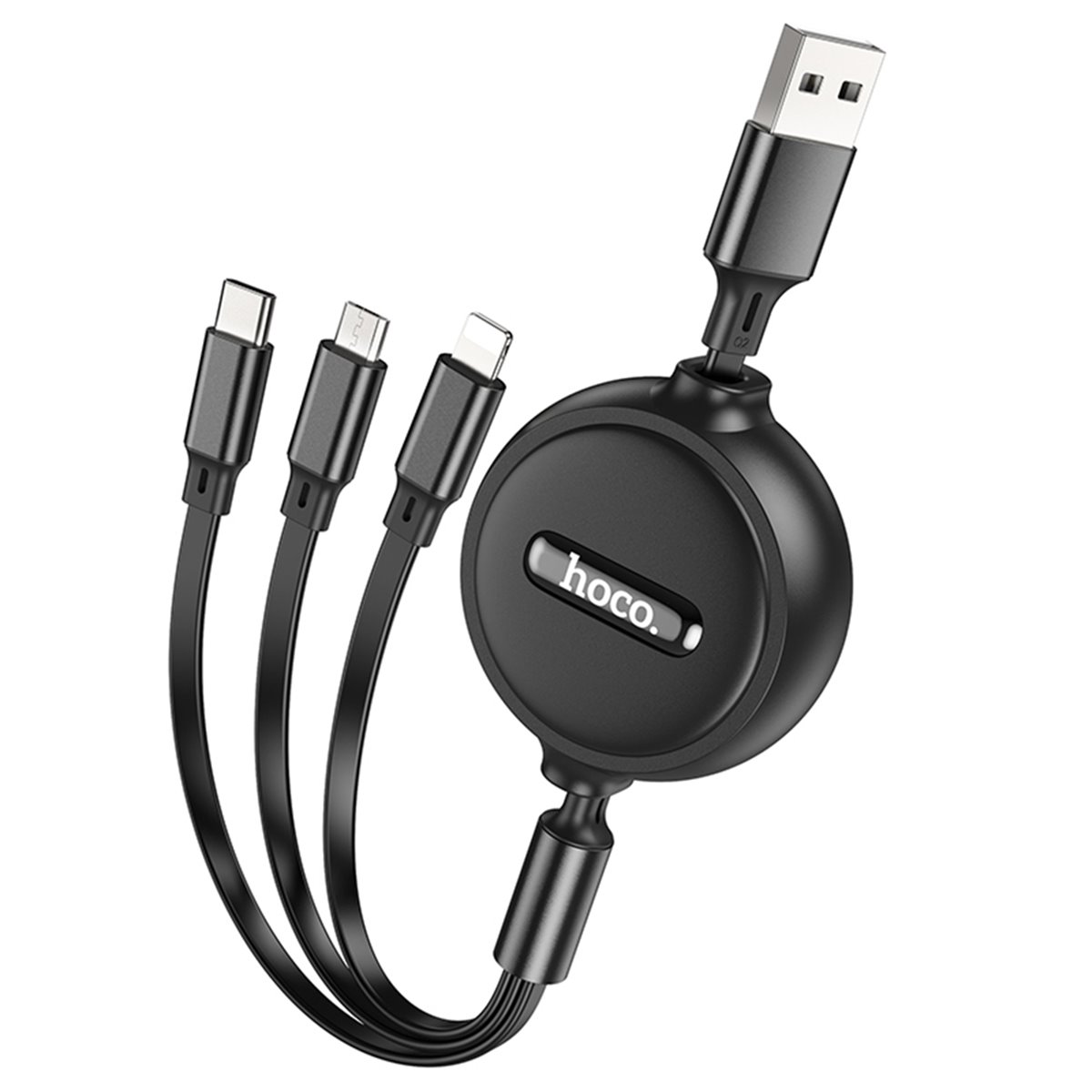 Hoco - Câble de données double tirage (X75) - 3 en 1 USB-A vers Type-C, Lightning, Micro-USB, rétractable, 2 A, 1 m - Rouge