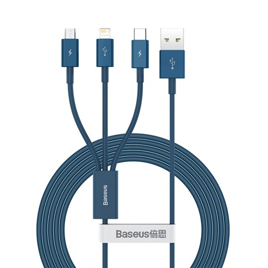 Baseus - Câble de données série supérieure (CAMLTYS-03) - USB vers Type-C, Micro-USB, Lightning, charge rapide 3,5 A, 1,5 m - Bl