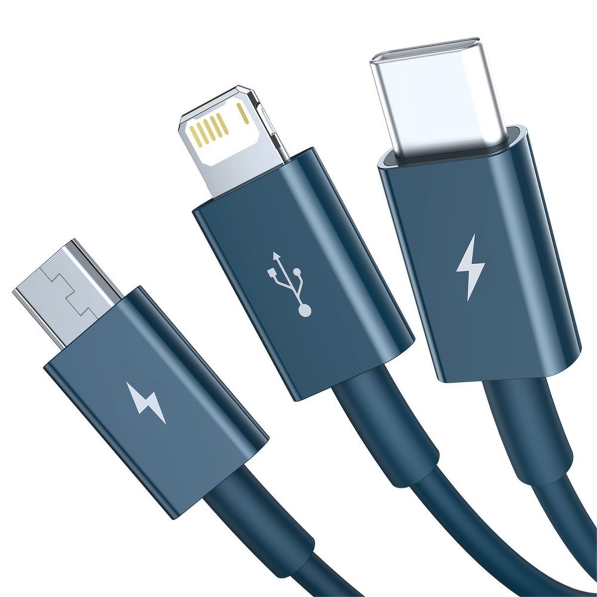 Baseus - Câble de données série supérieure (CAMLTYS-03) - USB vers Type-C, Micro-USB, Lightning, charge rapide 3,5 A, 1,5 m - Bl