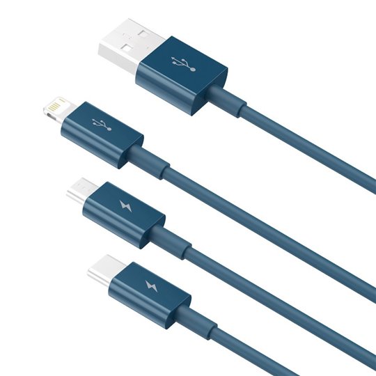 Baseus - Câble de données série supérieure (CAMLTYS-03) - USB vers Type-C, Micro-USB, Lightning, charge rapide 3,5 A, 1,5 m - Bl