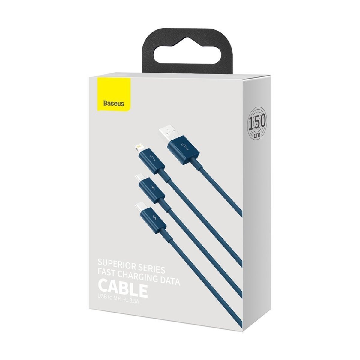 Baseus - Câble de données série supérieure (CAMLTYS-03) - USB vers Type-C, Micro-USB, Lightning, charge rapide 3,5 A, 1,5 m - Bl