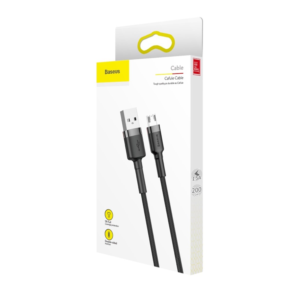 Baseus - Câble de données Cafule (CAMKLF-CG1) - USB vers Micro-USB, 1,5 A, 2 m - Gris Noir