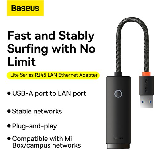 Baseus - Adaptateur Ethernet série Lite (WKQX000113) - USB-A vers port LAN RJ45, 1000 Mbps - Gris