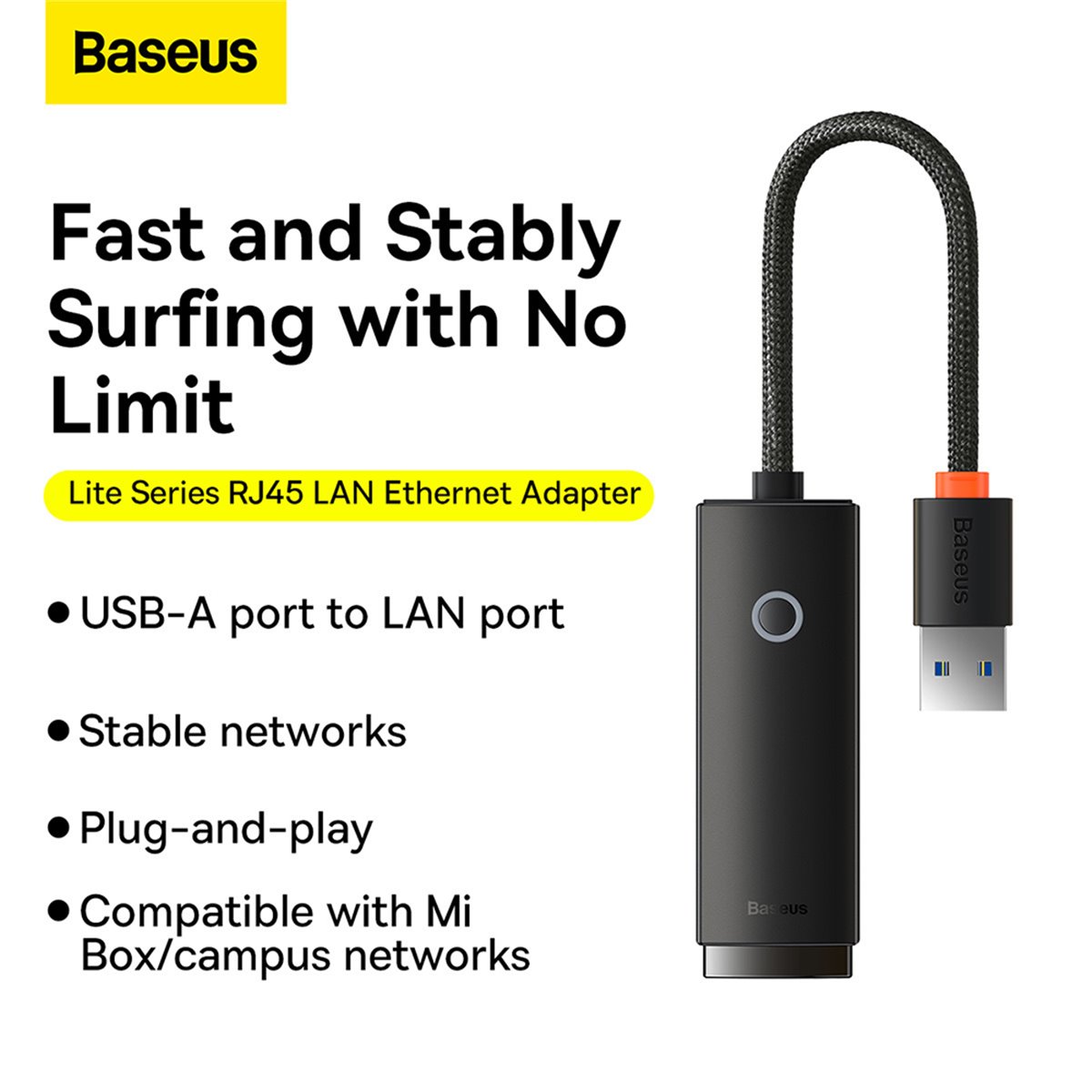 Baseus - Adaptateur Ethernet série Lite (WKQX000113) - USB-A vers port LAN RJ45, 1000 Mbps - Gris