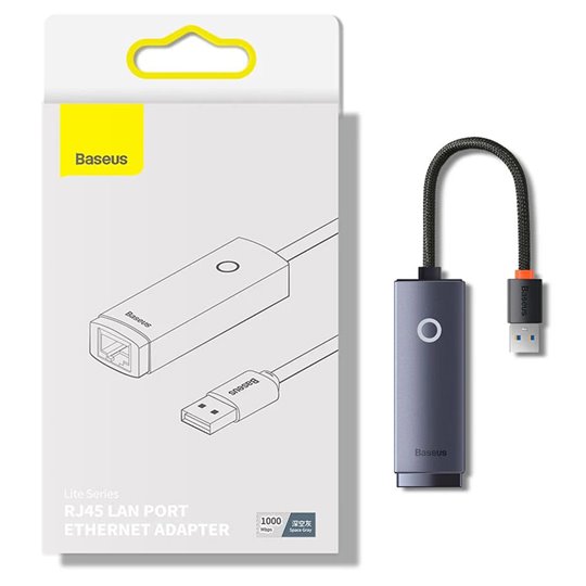 Baseus - Adaptateur Ethernet série Lite (WKQX000113) - USB-A vers port LAN RJ45, 1000 Mbps - Gris