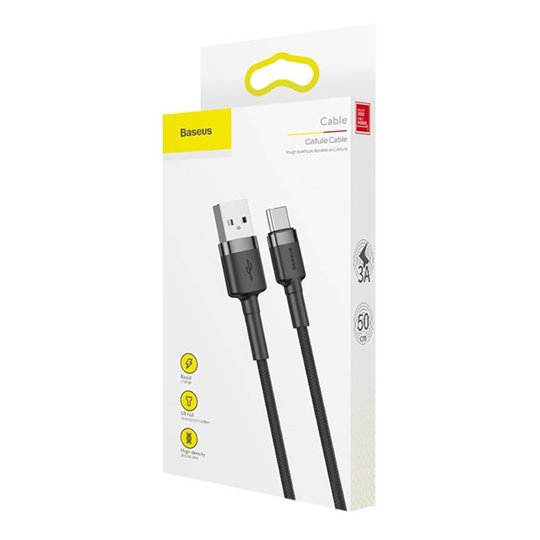 Baseus - Câble de données Cafule (CATKLF-AG1) - USB vers Type-C, charge rapide, 3 A, 480 Mbps, 0,5 m - Gris / Noir