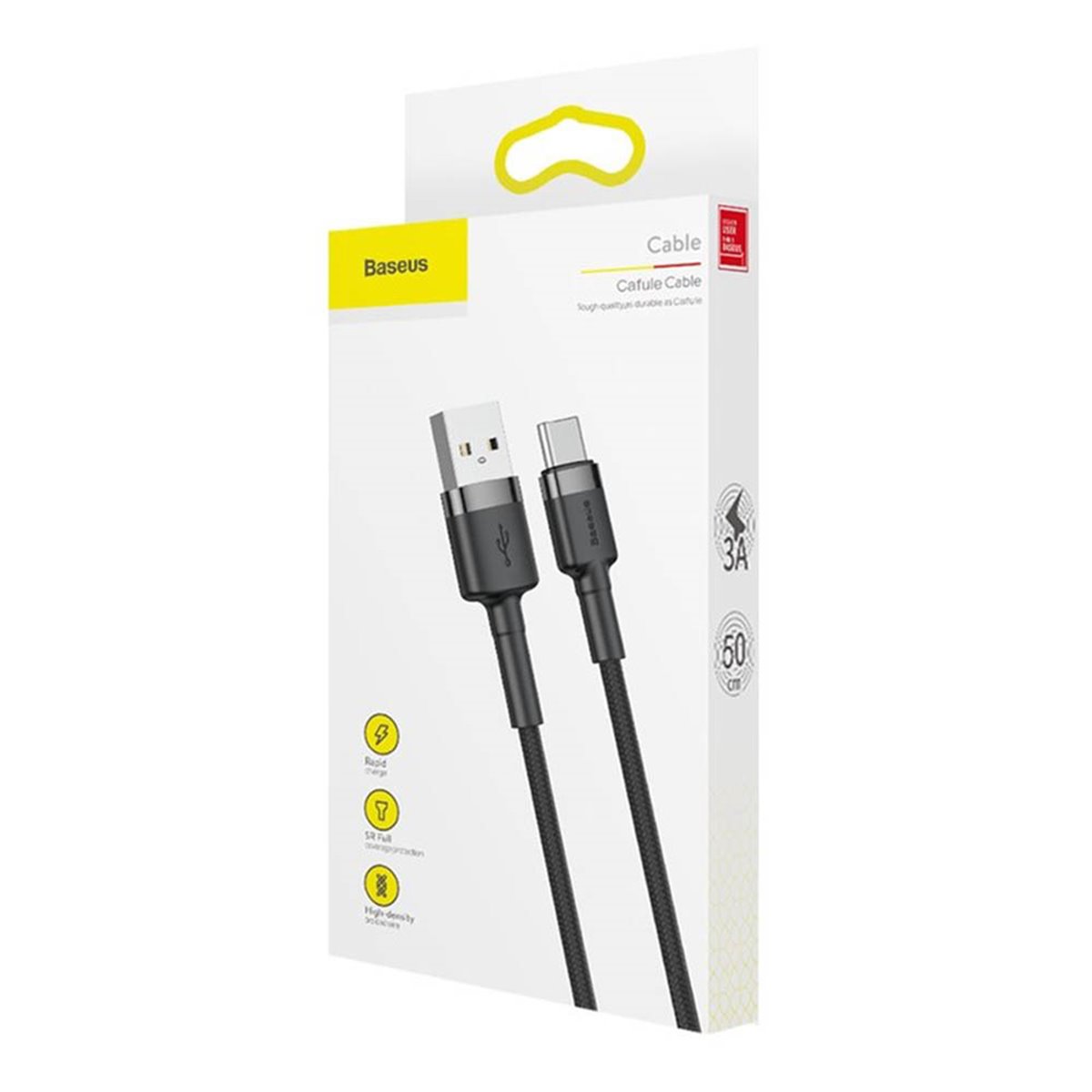 Baseus - Câble de données Cafule (CATKLF-AG1) - USB vers Type-C, charge rapide, 3 A, 480 Mbps, 0,5 m - Gris / Noir