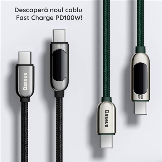 Baseus - Câble de données pour écran (CATSK-C01) - Type-C vers Type-C, 100 W, 2 m - Noir