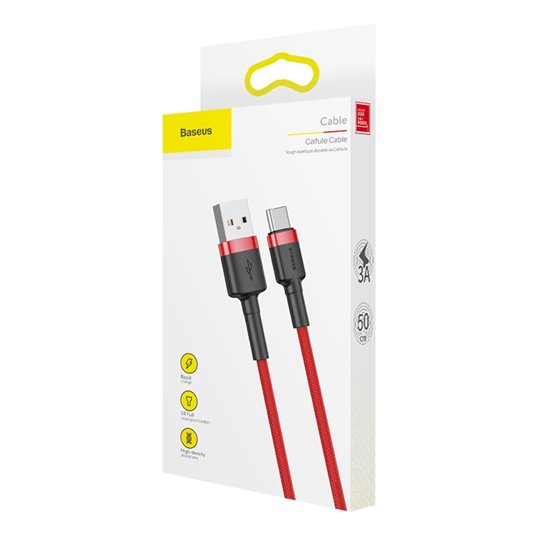 Baseus - Câble de données Cafule (CATKLF-A09) - USB vers Type-C, 3 A, 0,5 m - Rouge