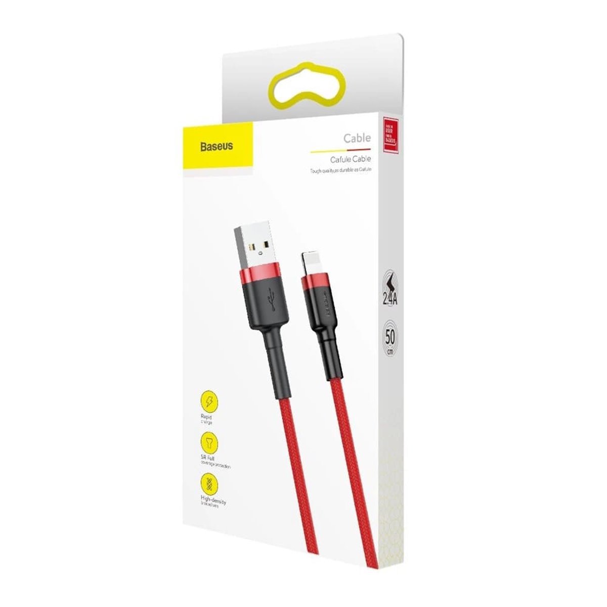 Baseus - Câble de données Cafule (CALKLF-A09) - USB vers Lightning, charge rapide, QC3.0, 2,4 A, 0,5 m - Rouge