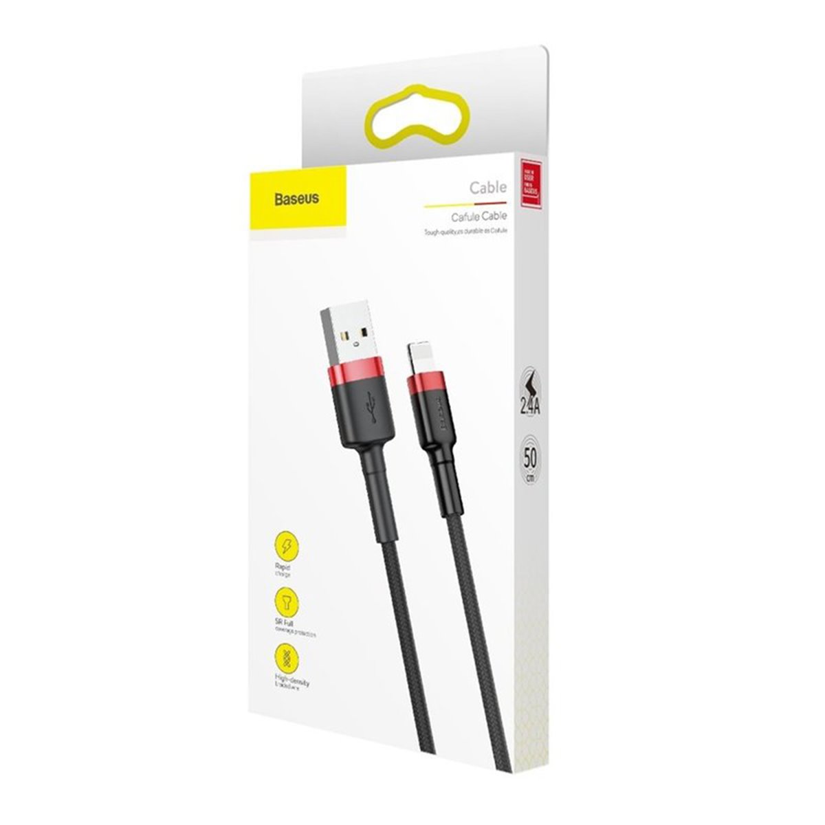 Baseus - Câble de données Cafule (CALKLF-A19) - USB vers Lightning, 2,4 A, 480 Mbps, 0,5 m - Rouge / Noir