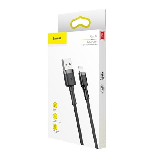 Baseus - Câble de données Cafule (CALKLF-AG1) - USB vers Lightning, 2,4 A, 480 Mbps, 50 cm - Gris