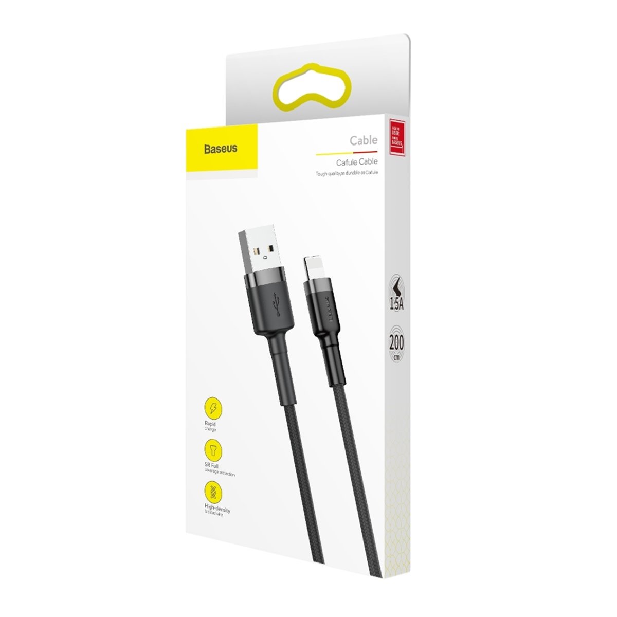 Baseus - Câble de données Cafule (CALKLF-CG1) - USB vers Lightning, 1,5 A, 2 m - Gris Noir