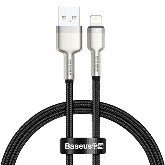 Baseus - Câble de données série Cafule en métal (CALJK-01) - USB vers Lightning, 2,4 A, 480 Mbps, 25 cm - Noir