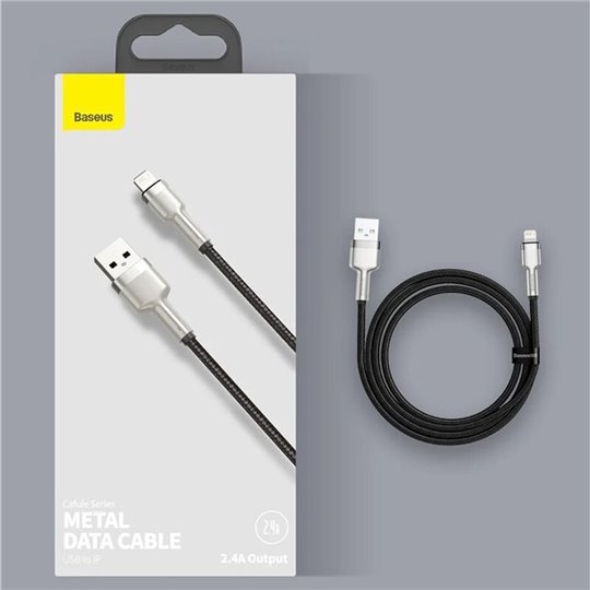 Baseus - Câble de données série Cafule en métal (CALJK-01) - USB vers Lightning, 2,4 A, 480 Mbps, 25 cm - Noir