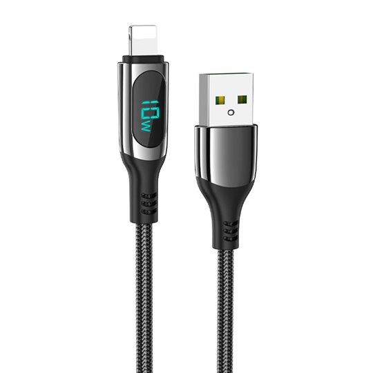 Hoco - Câble de données Extreme (S51) - USB vers Lightning, affichage de la puissance de charge, 2,4 A, 1,2 m - Noir